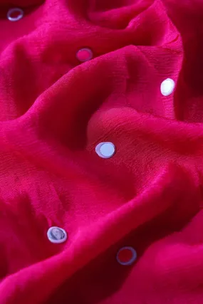 1.50 Meter Cut Piece Of Real Mirror Embroidery Work On Fuchsia Viscose Chinnon Chiffon Fabric