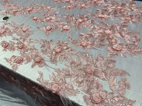 3D Luxury Feather Design Floral Mesh Lace With Sequins Embroidery By The Yard