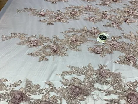 3D Luxury Feather Design Floral Mesh Lace With Sequins Embroidery By The Yard