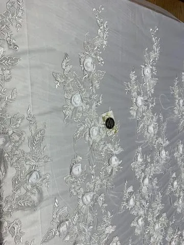 3D Luxury Feather Design Floral Mesh Lace With Sequins Embroidery By The Yard