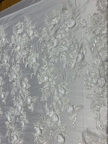 3D Luxury Feather Design Floral Mesh Lace With Sequins Embroidery By The Yard