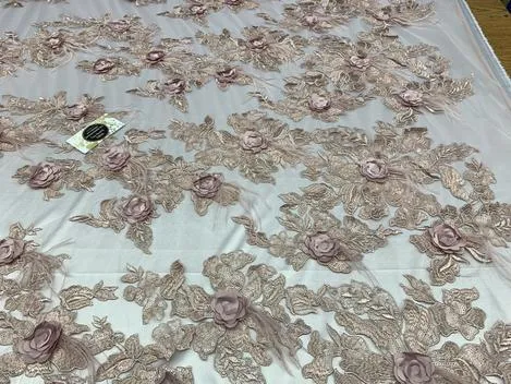 3D Luxury Feather Design Floral Mesh Lace With Sequins Embroidery By The Yard