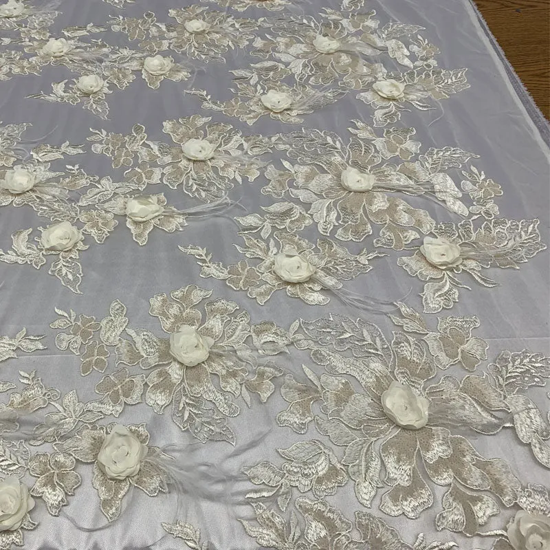 3D Luxury Feather Design Floral Mesh Lace With Sequins Embroidery By The Yard