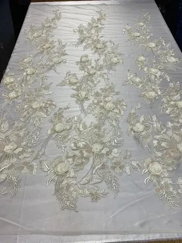3D Luxury Feather Design Floral Mesh Lace With Sequins Embroidery By The Yard