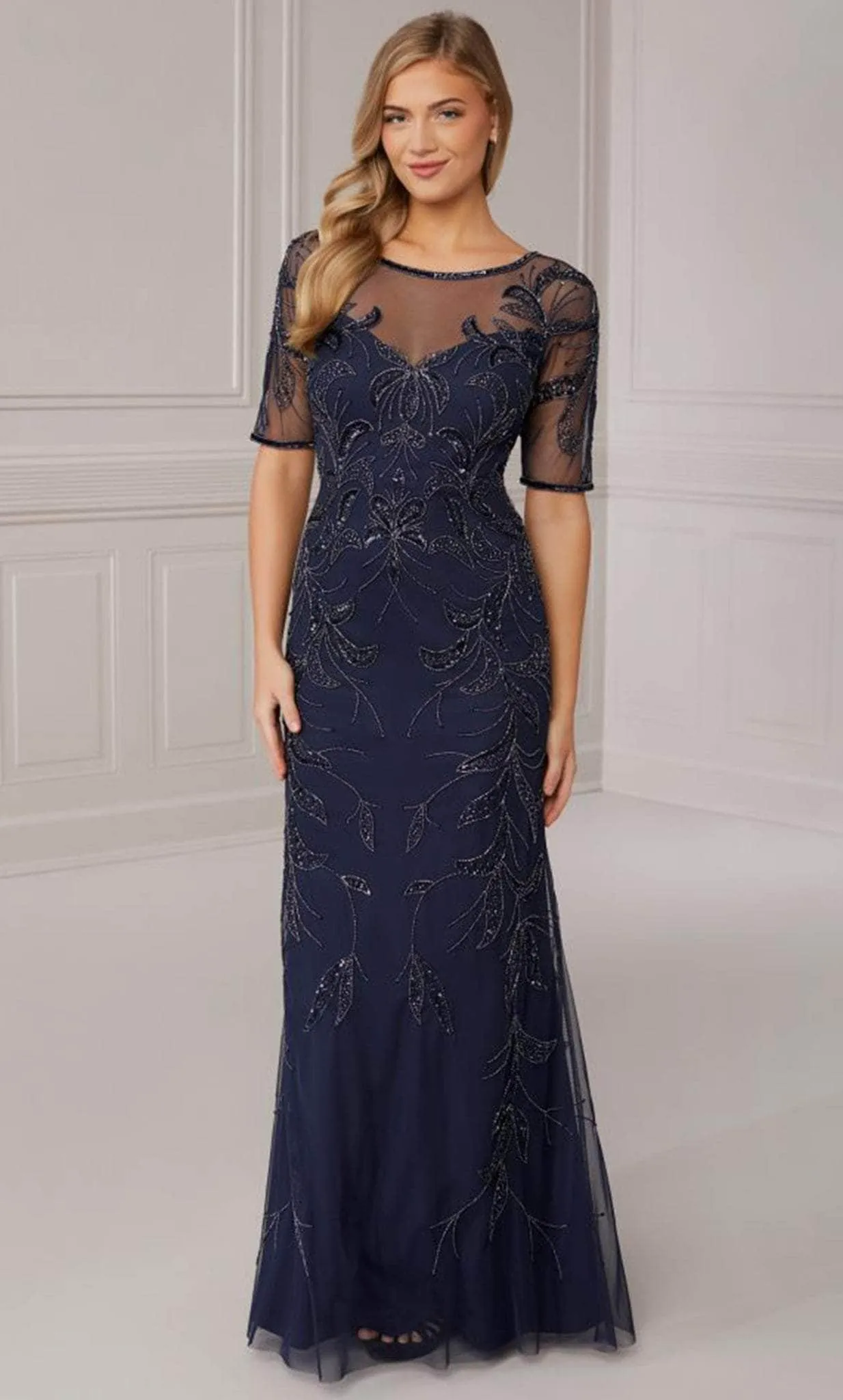 Adrianna Papell Platinum 40421 - Illusion Beaded Sheath Gown