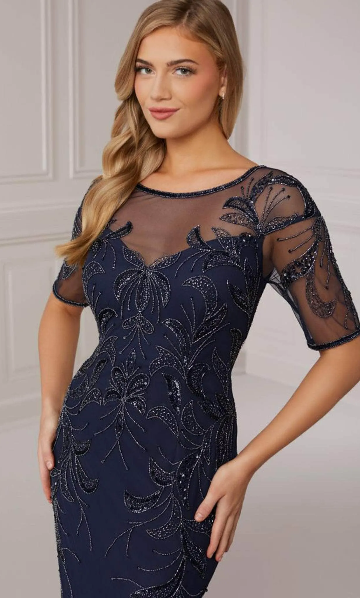 Adrianna Papell Platinum 40421 - Illusion Beaded Sheath Gown