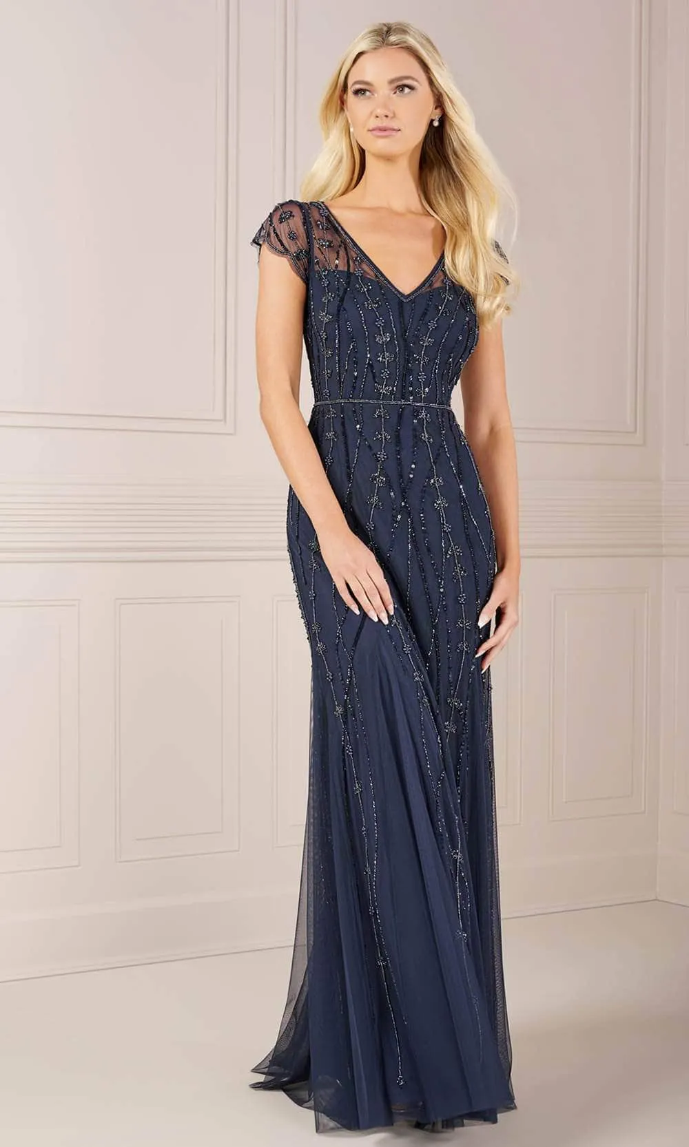 Adrianna Papell Platinum 40442 - Short Sleeve V-Neck Dress