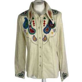 Alemais Brand New £575 Cream Embellished Linen Peggy Shirt S