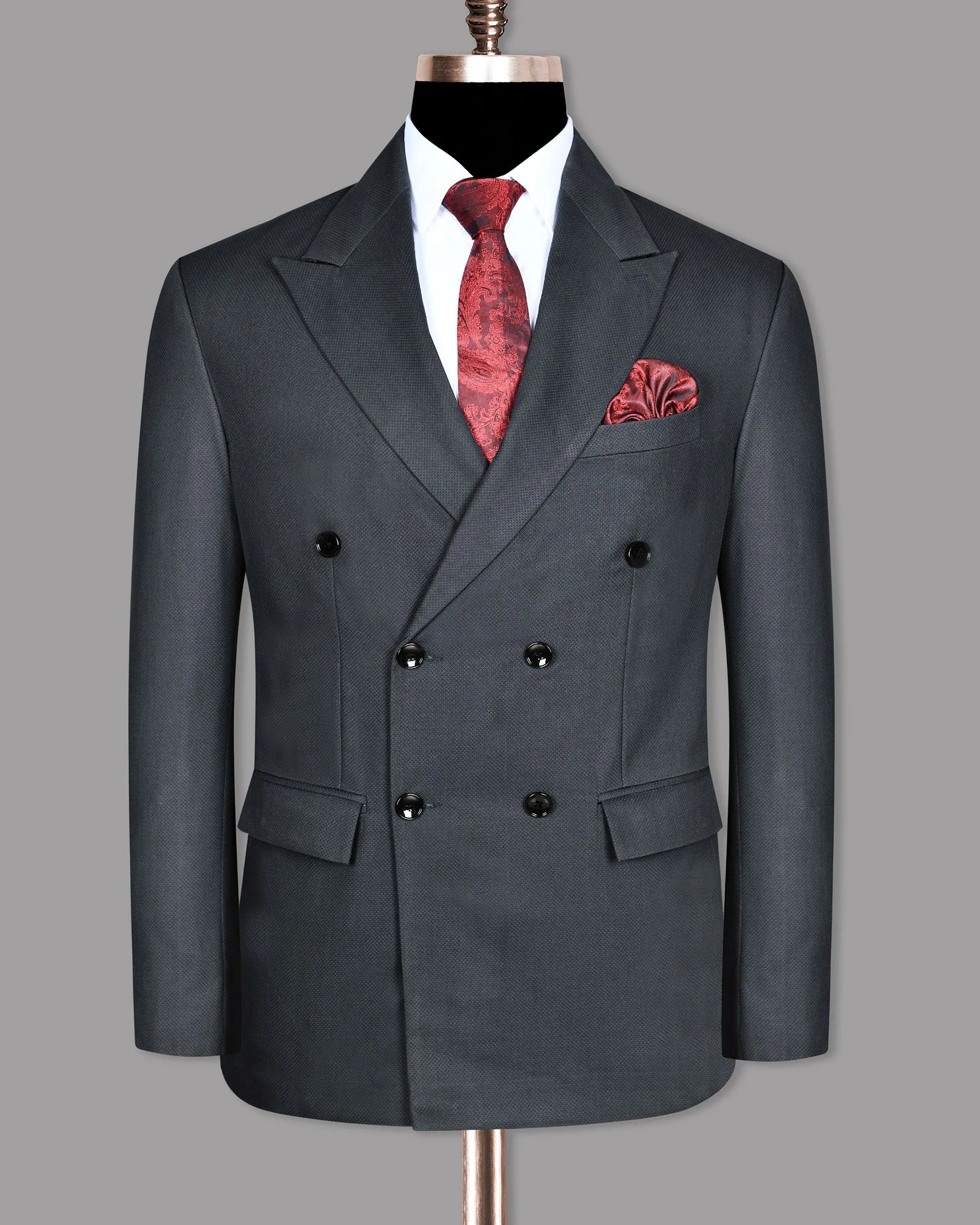 Anchor Grey Textured Premium Cotton Double Breasted Suit