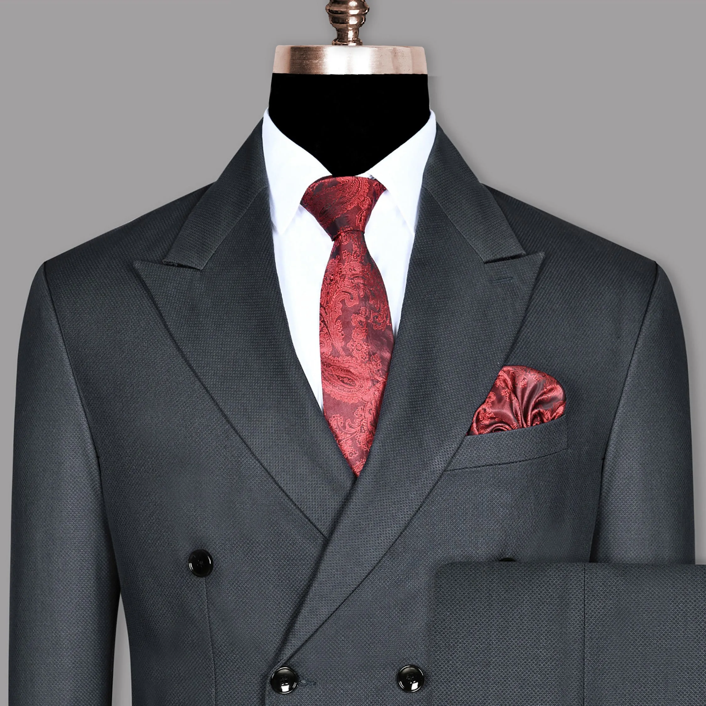 Anchor Grey Textured Premium Cotton Double Breasted Suit