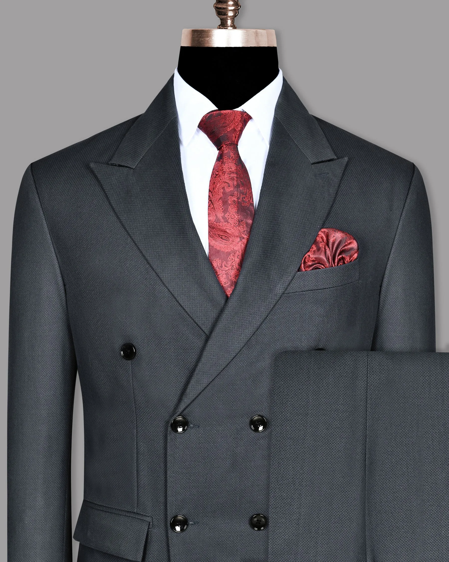 Anchor Grey Textured Premium Cotton Double Breasted Suit