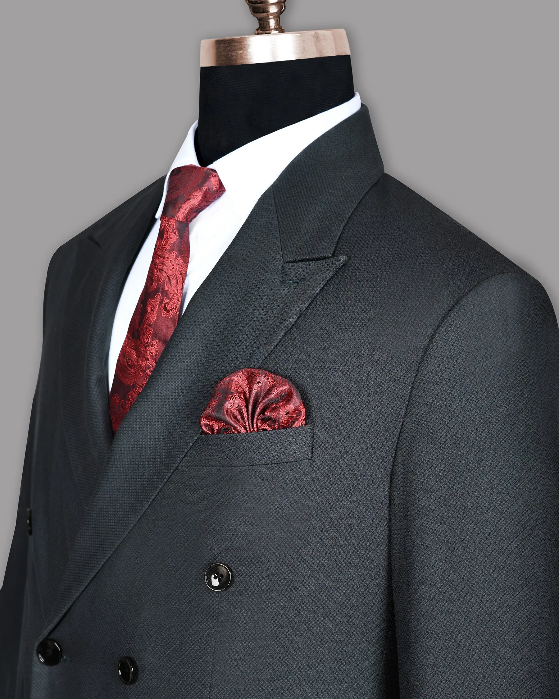 Anchor Grey Textured Premium Cotton Double Breasted Suit