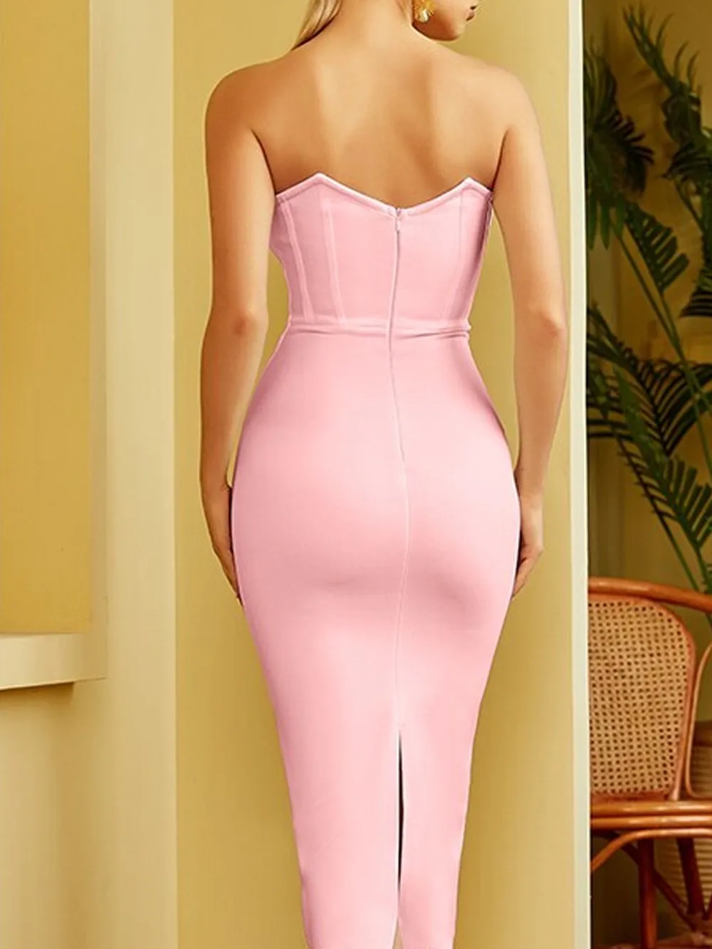 AREA Strapless Ruffles Midi Dress
