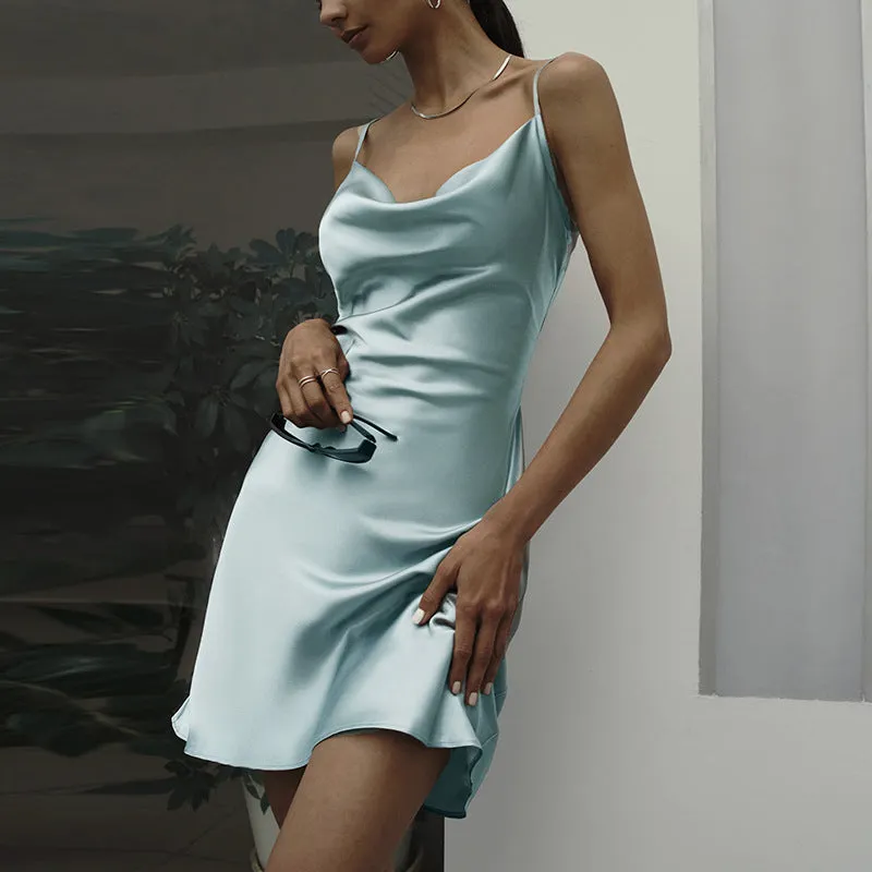 Backless Satin Strap Dress