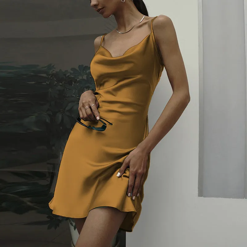 Backless Satin Strap Dress