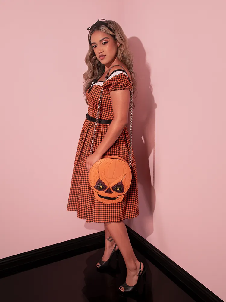 Bardot Beauty Swing Dress in Orange Pumpkin Gingham - Vixen by Micheline Pitt