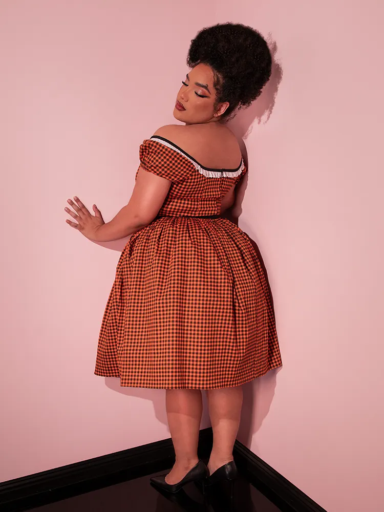 Bardot Beauty Swing Dress in Orange Pumpkin Gingham - Vixen by Micheline Pitt