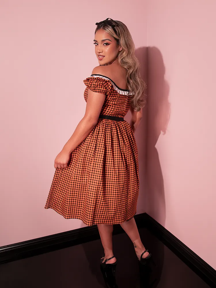 Bardot Beauty Swing Dress in Orange Pumpkin Gingham - Vixen by Micheline Pitt