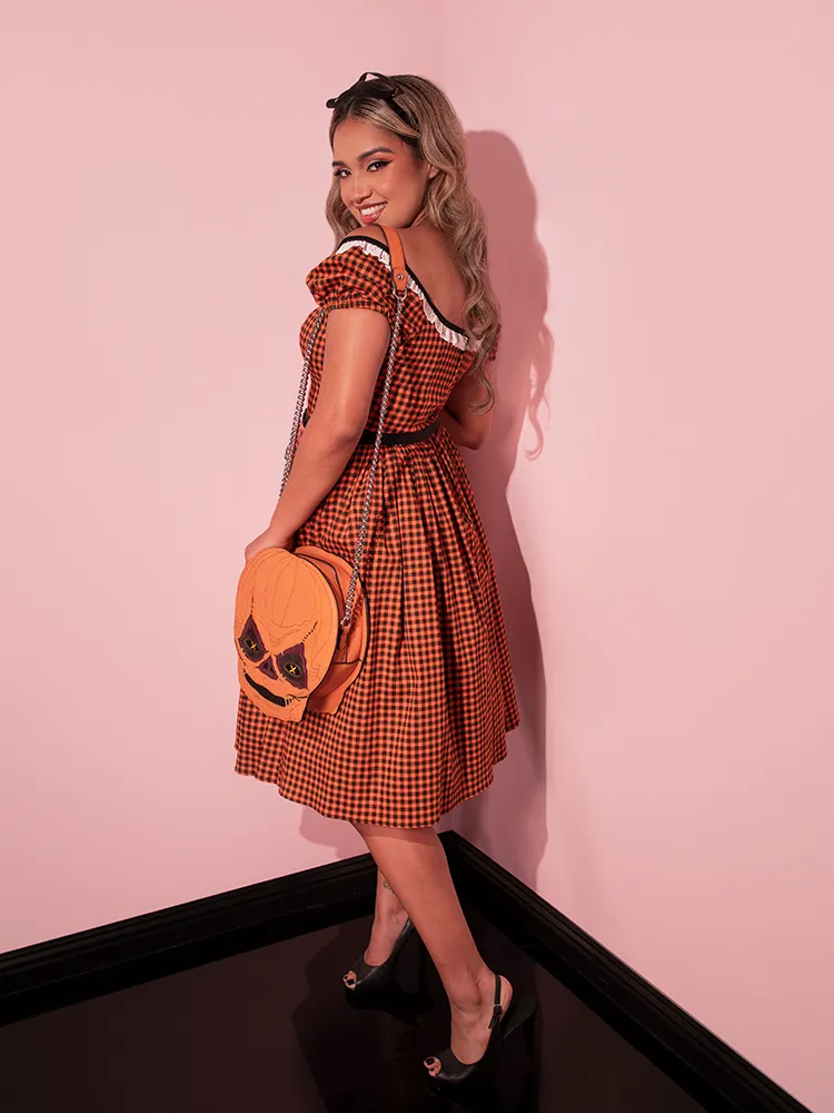 Bardot Beauty Swing Dress in Orange Pumpkin Gingham - Vixen by Micheline Pitt