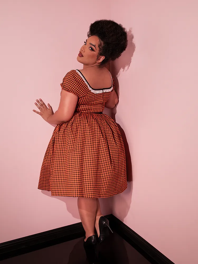 Bardot Beauty Swing Dress in Orange Pumpkin Gingham - Vixen by Micheline Pitt