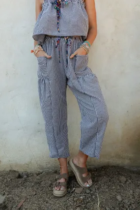 Bayside Gingham Print Pants - Black