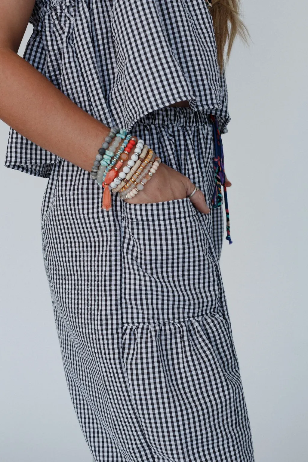 Bayside Gingham Print Pants - Black