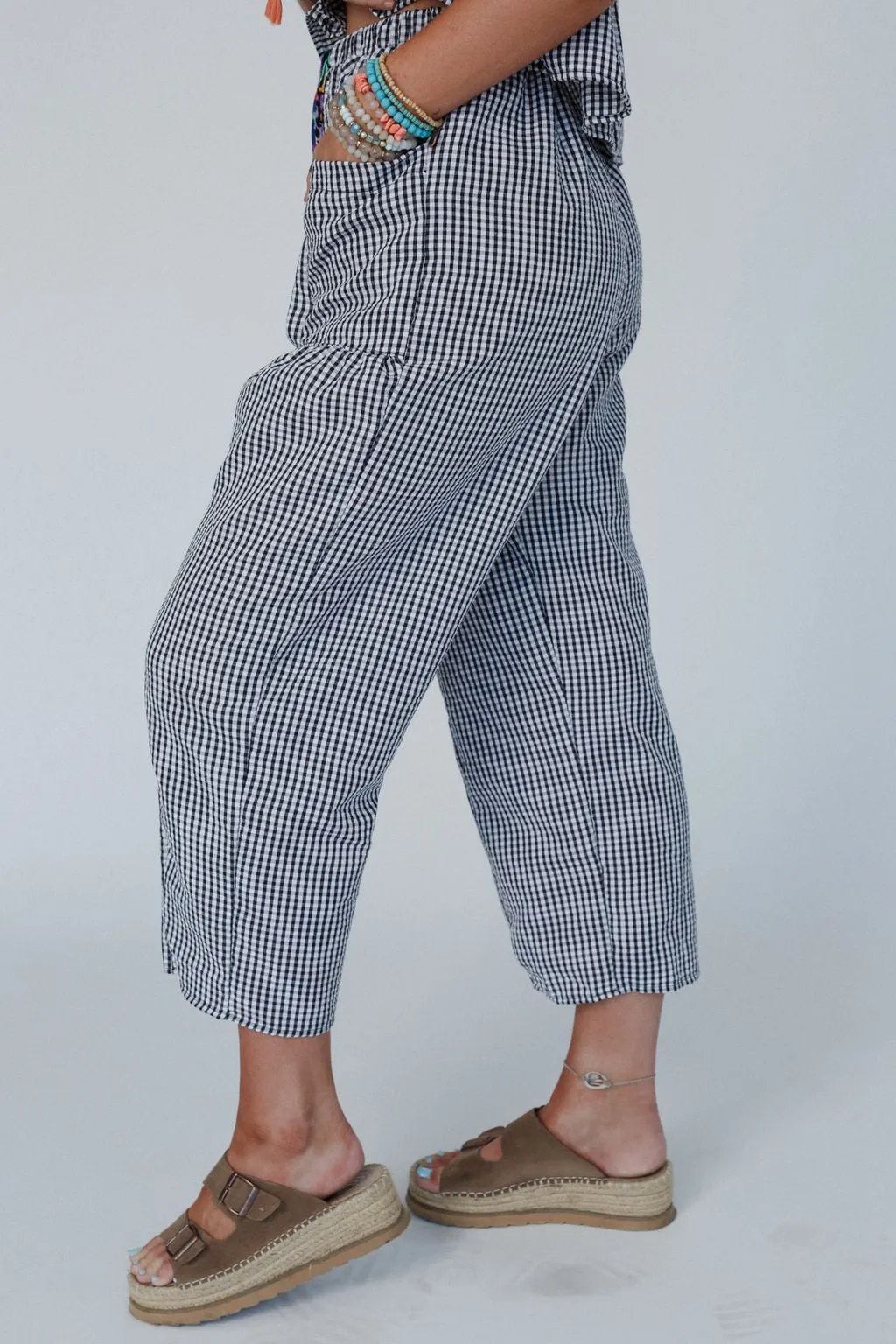 Bayside Gingham Print Pants - Black