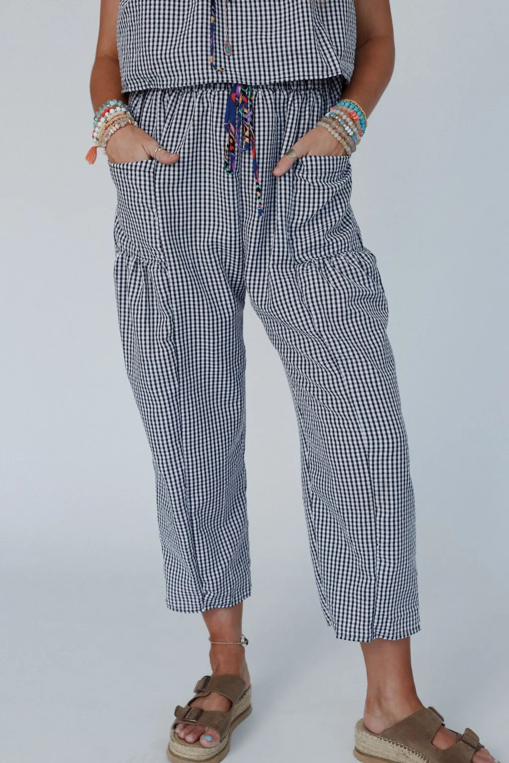 Bayside Gingham Print Pants - Black