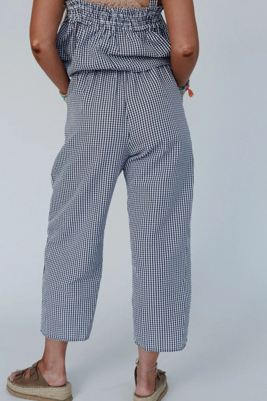 Bayside Gingham Print Pants - Black