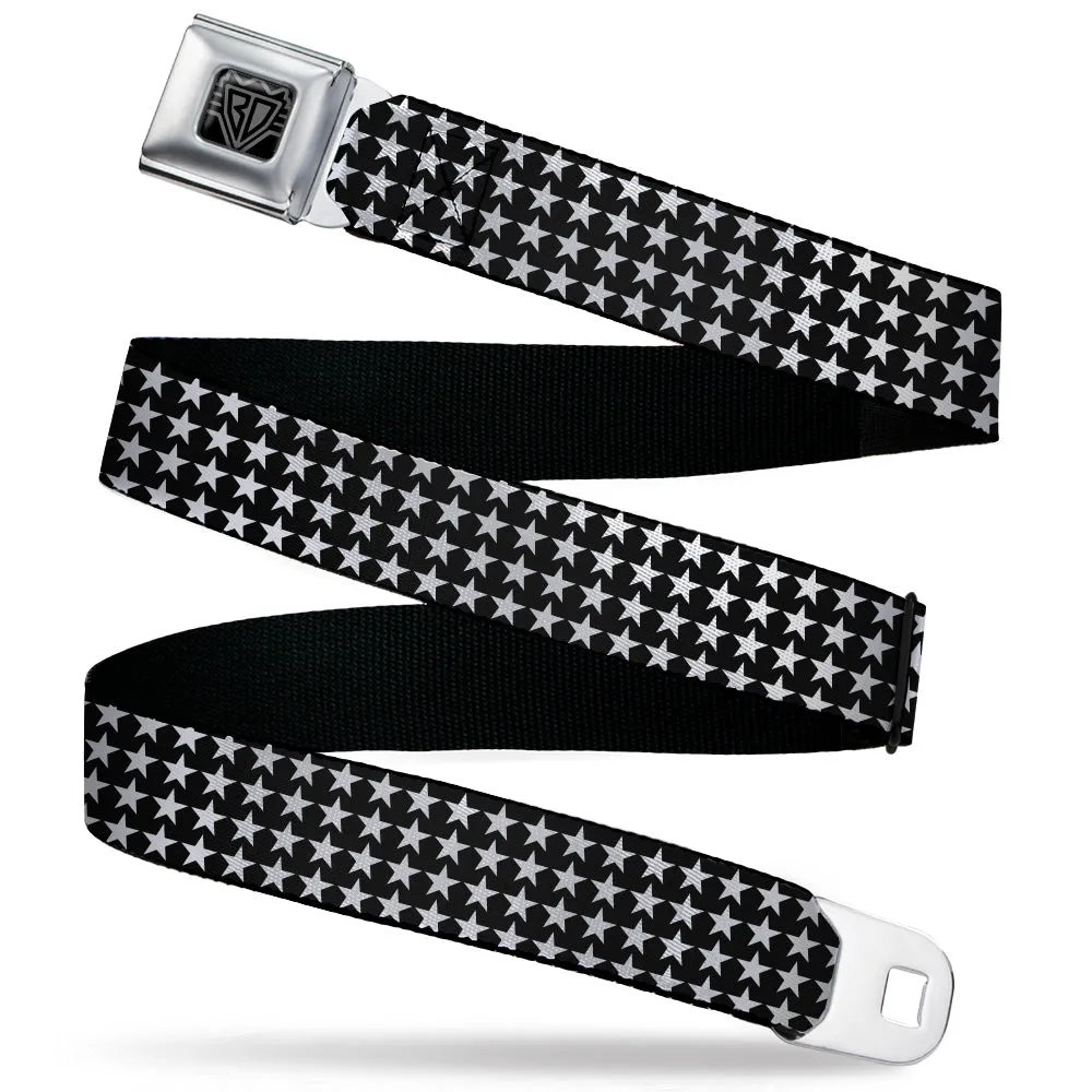 BD Wings Logo CLOSE-UP Black/Silver Seatbelt Belt - Mini Stars Outline Black/White Webbing