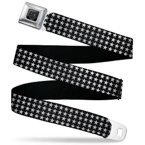 BD Wings Logo CLOSE-UP Black/Silver Seatbelt Belt - Mini Stars Outline Black/White Webbing