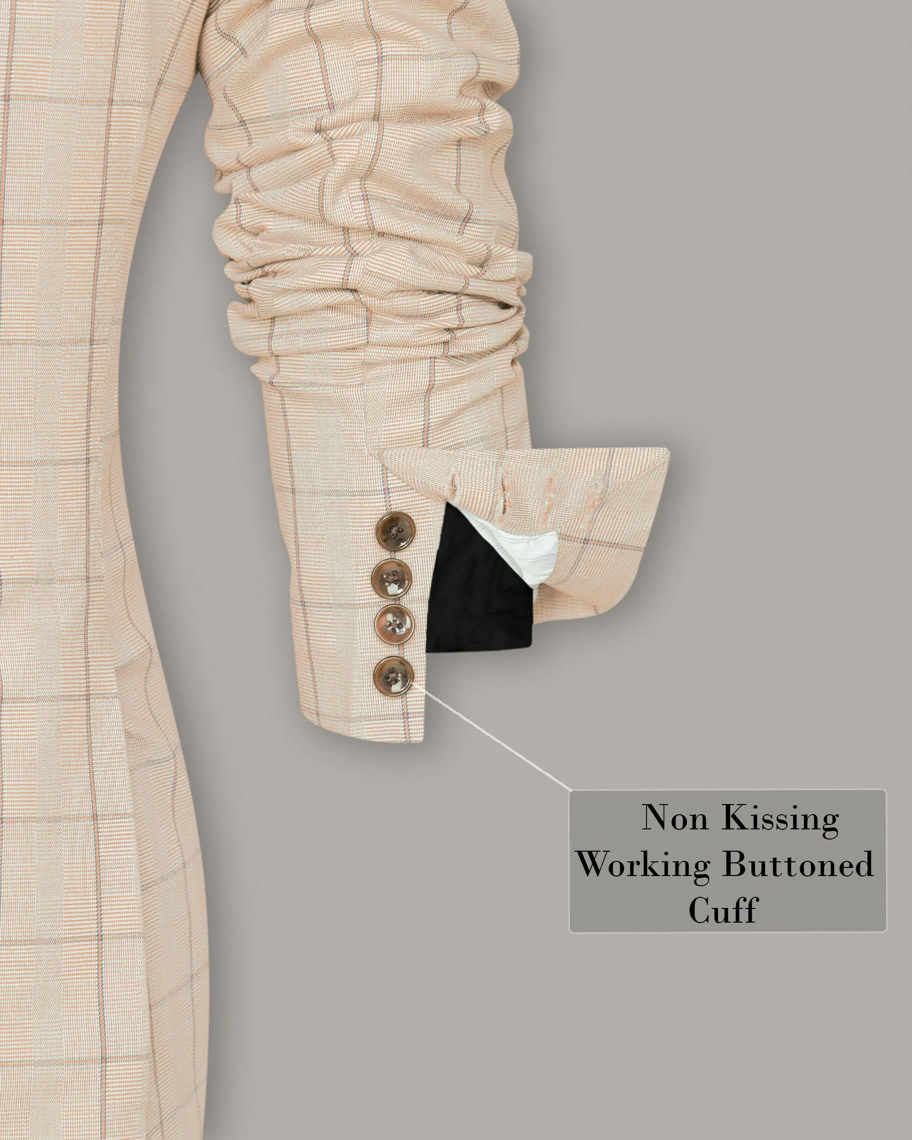Beige Windowpane Wool Rich Double Breasted Suit