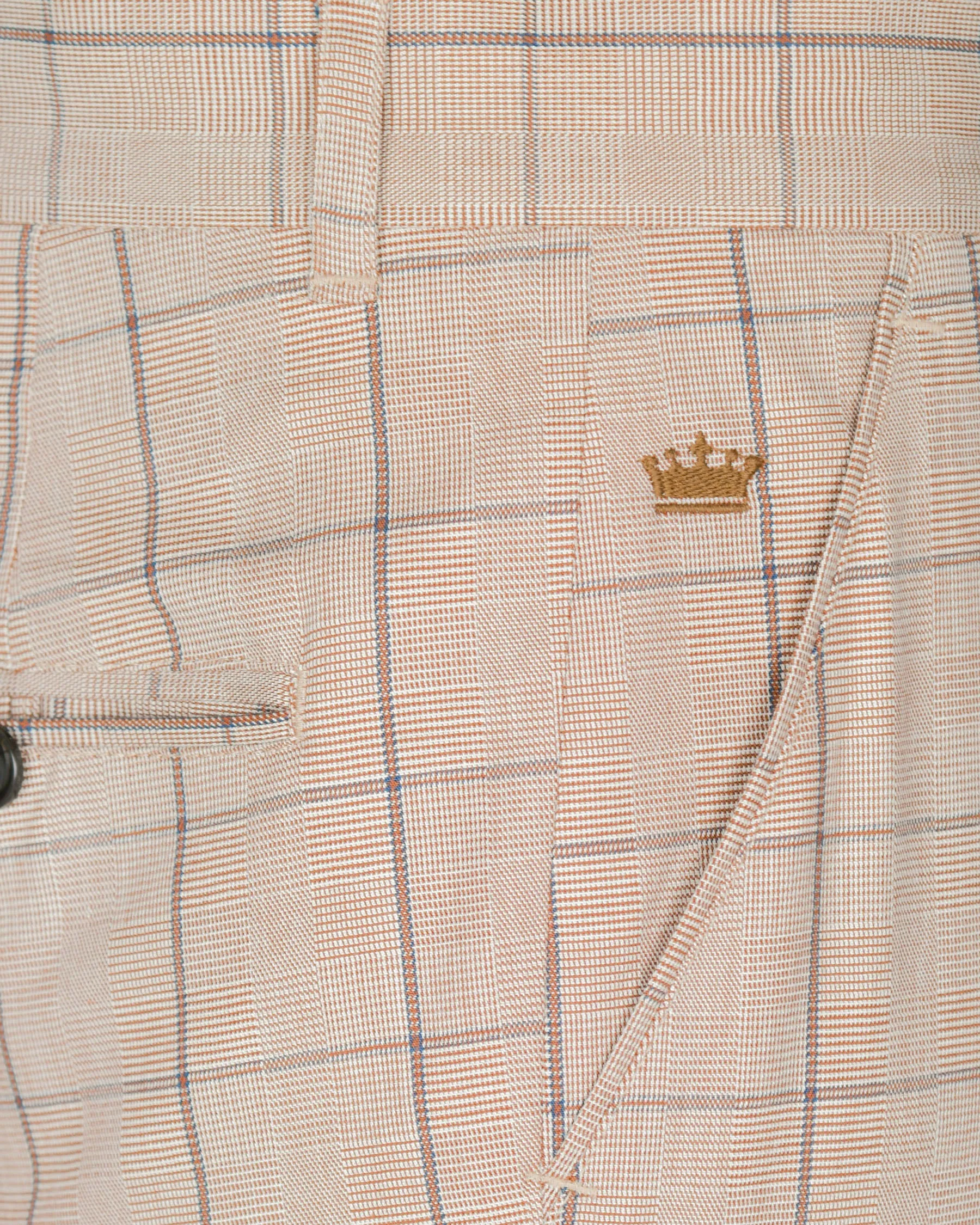 Beige Windowpane Wool Rich Double Breasted Suit