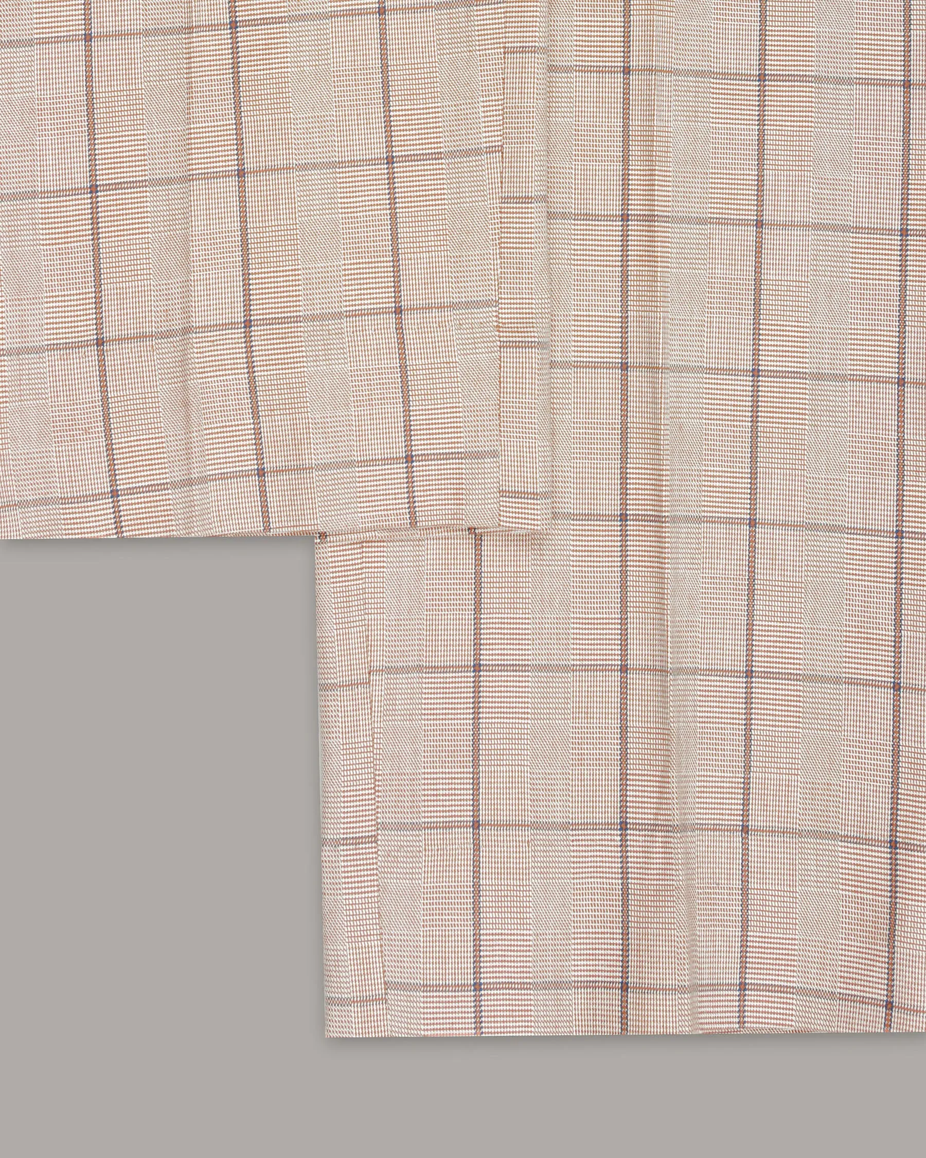 Beige Windowpane Wool Rich Double Breasted Suit