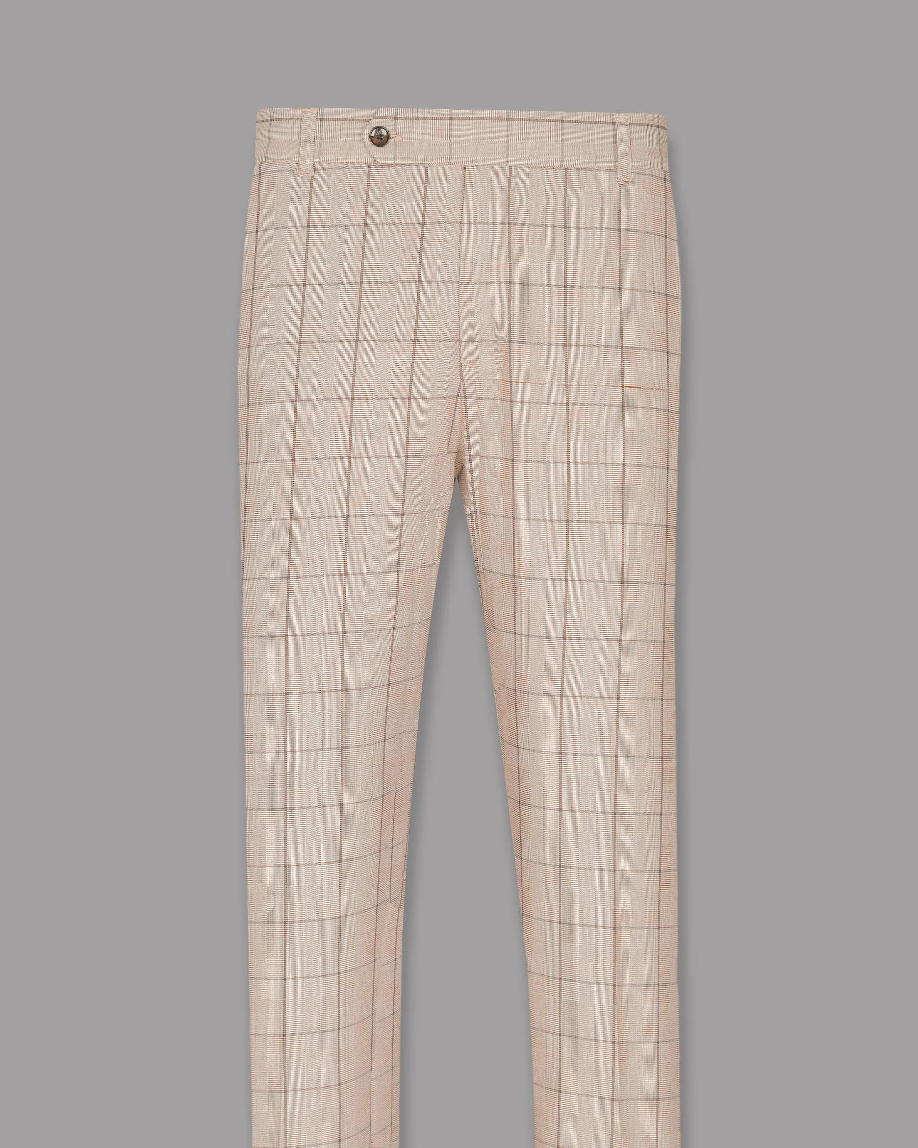 Beige Windowpane Wool Rich Double Breasted Suit