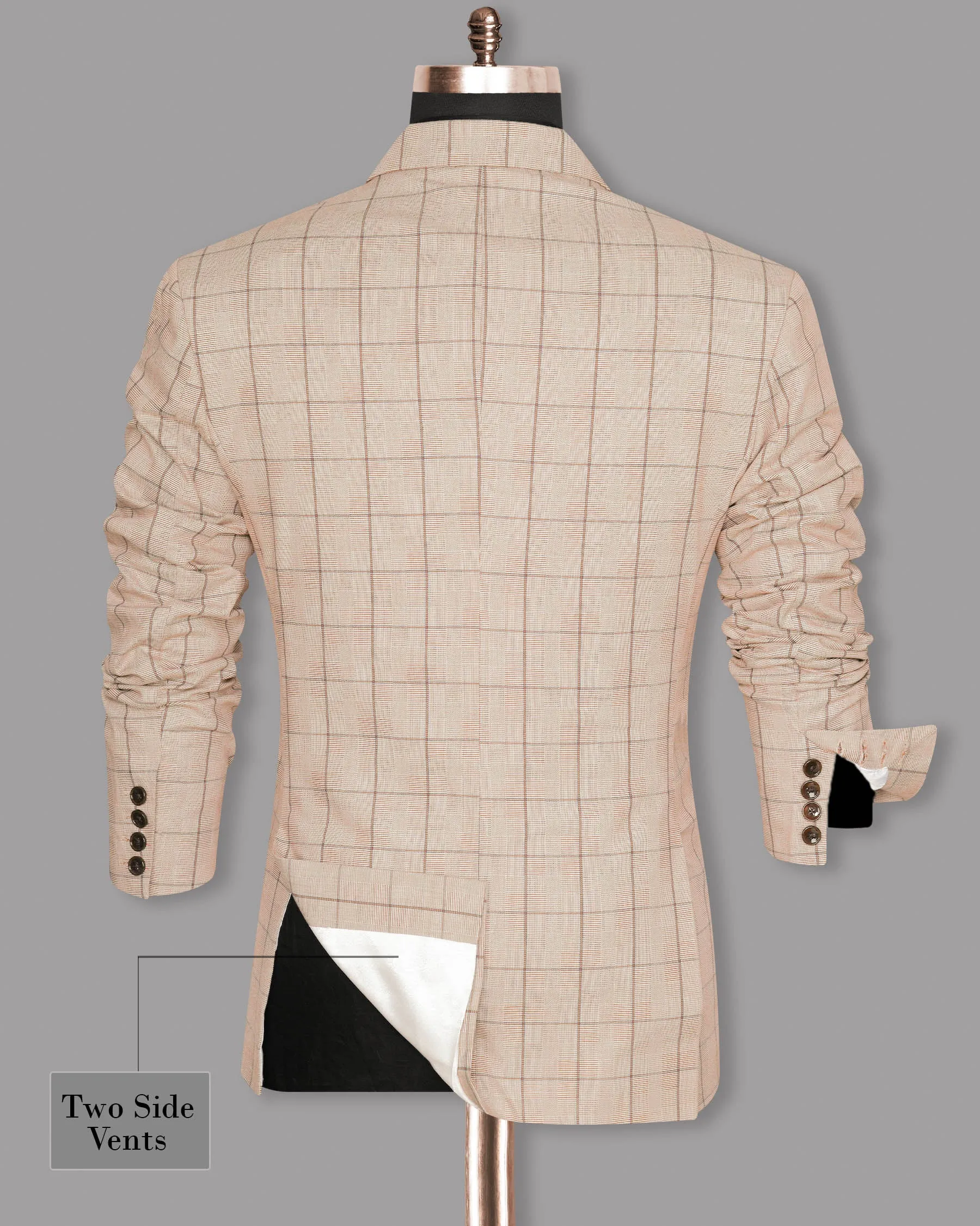 Beige Windowpane Wool Rich Double Breasted Suit