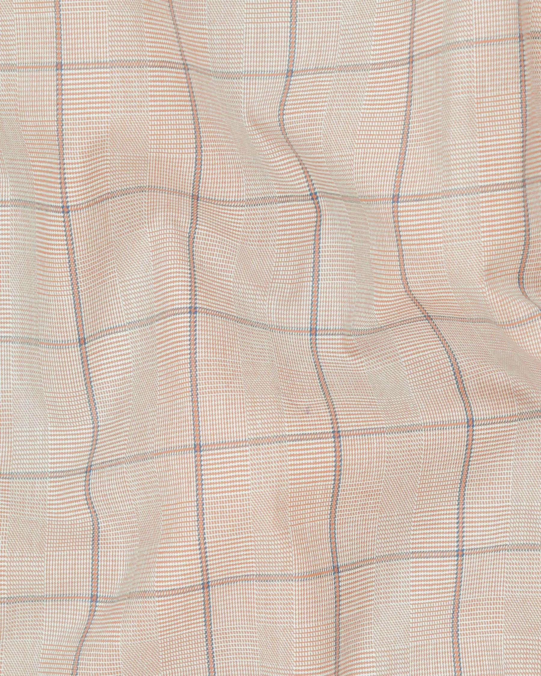 Beige Windowpane Wool Rich Double Breasted Suit