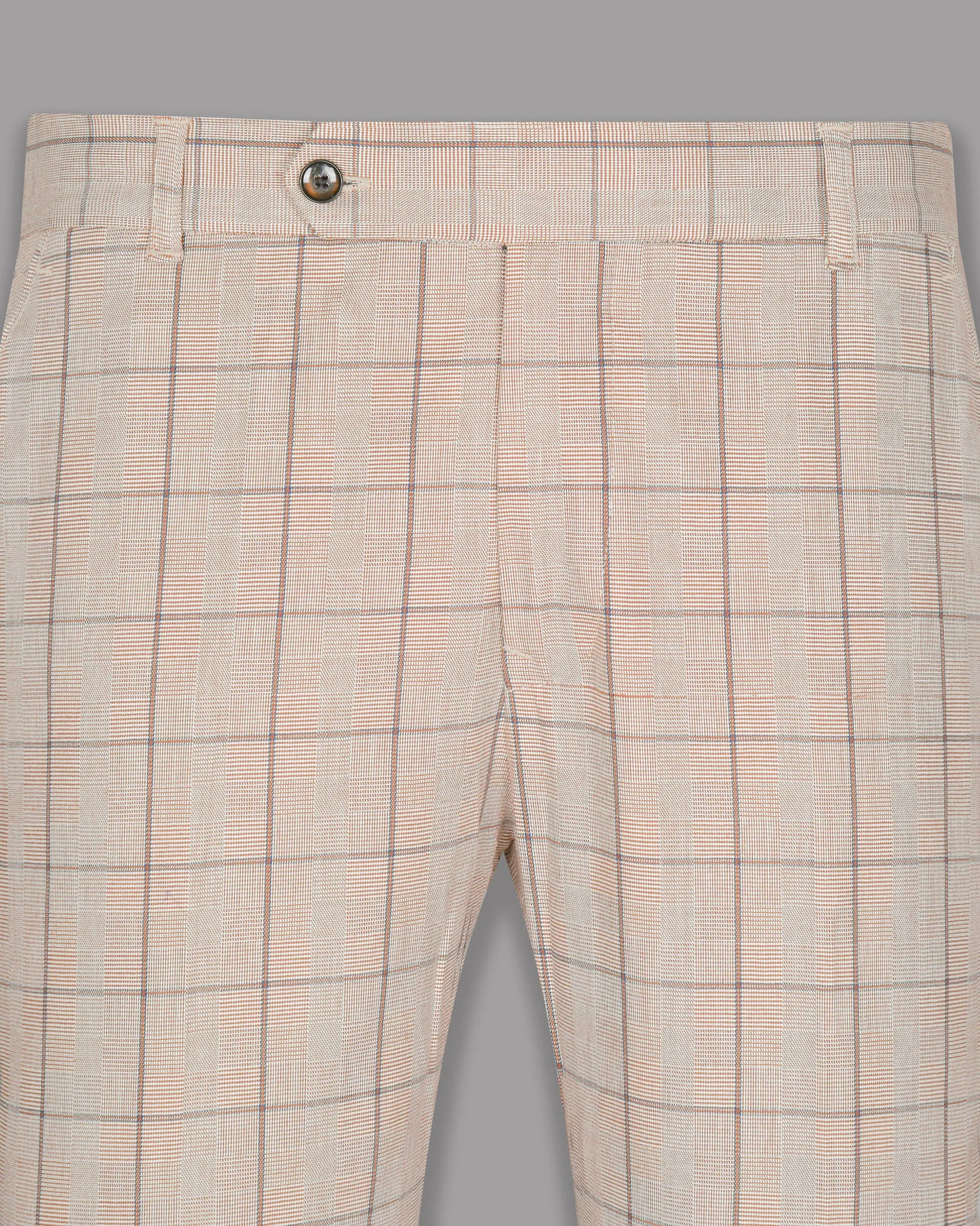 Beige Windowpane Wool Rich Double Breasted Suit