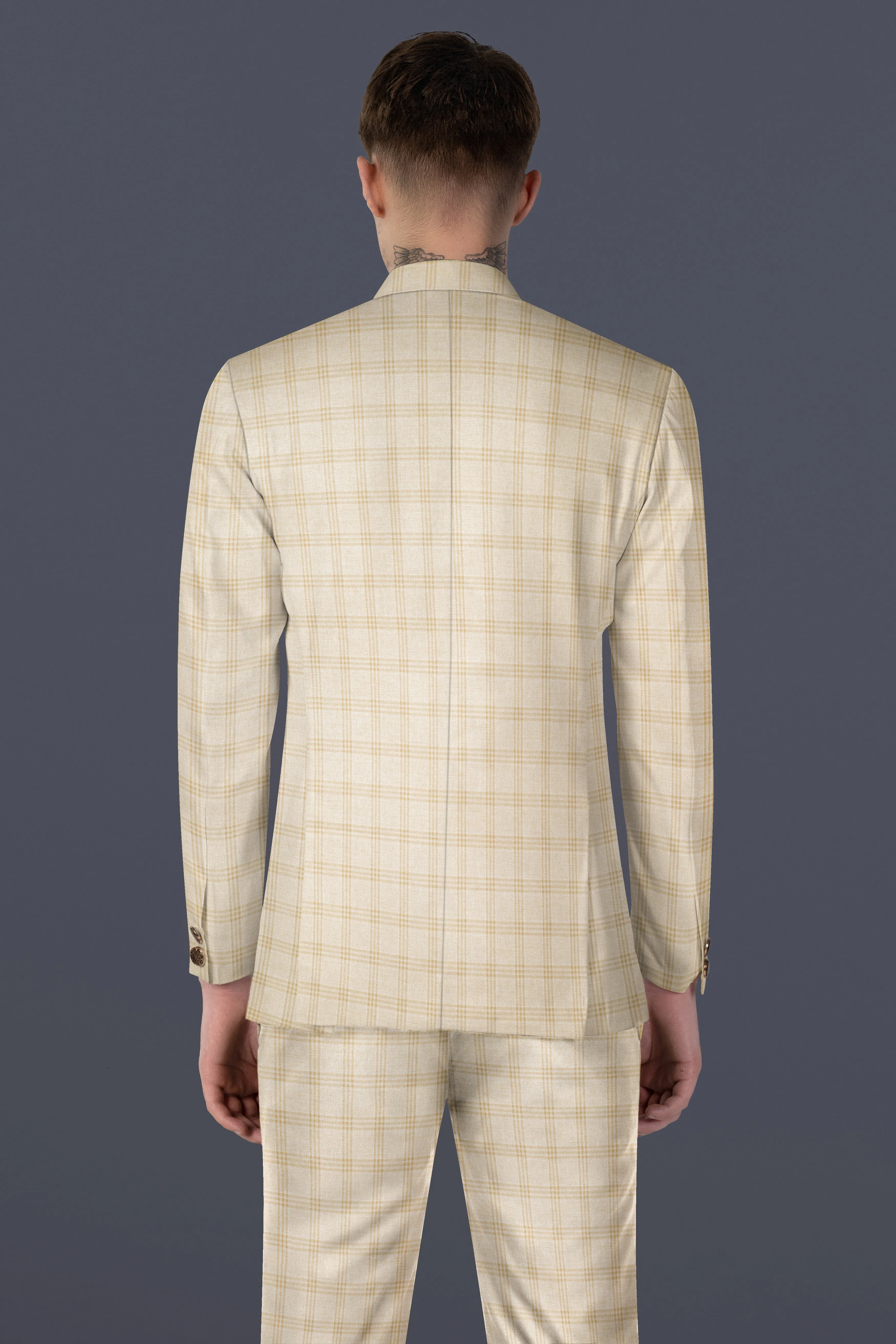 Bizarre Cream Windowpane Cross Placket Bandhgala Suit