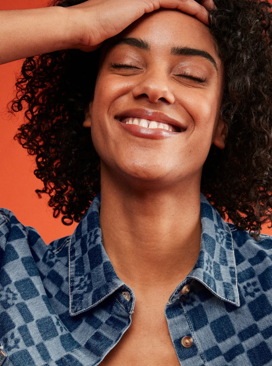 Blue Wave Club Printed Short Sleeve Crop Denim Shirt - Mood Indigo Sol Power