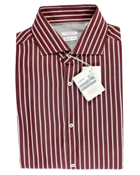 Brunello Cucinelli Shirt Maroon Stripes XXL Spread Collar