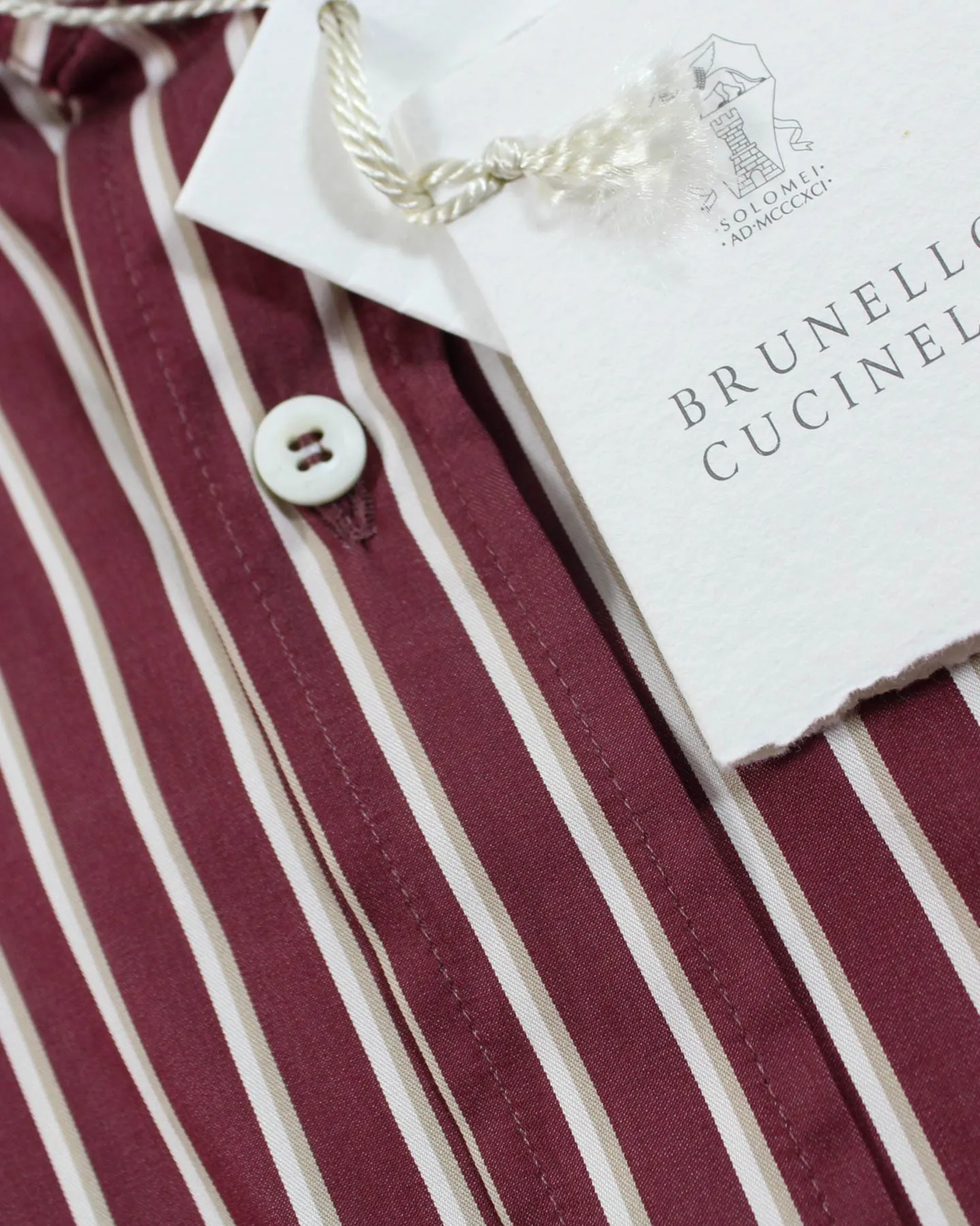Brunello Cucinelli Shirt Maroon Stripes XXL Spread Collar