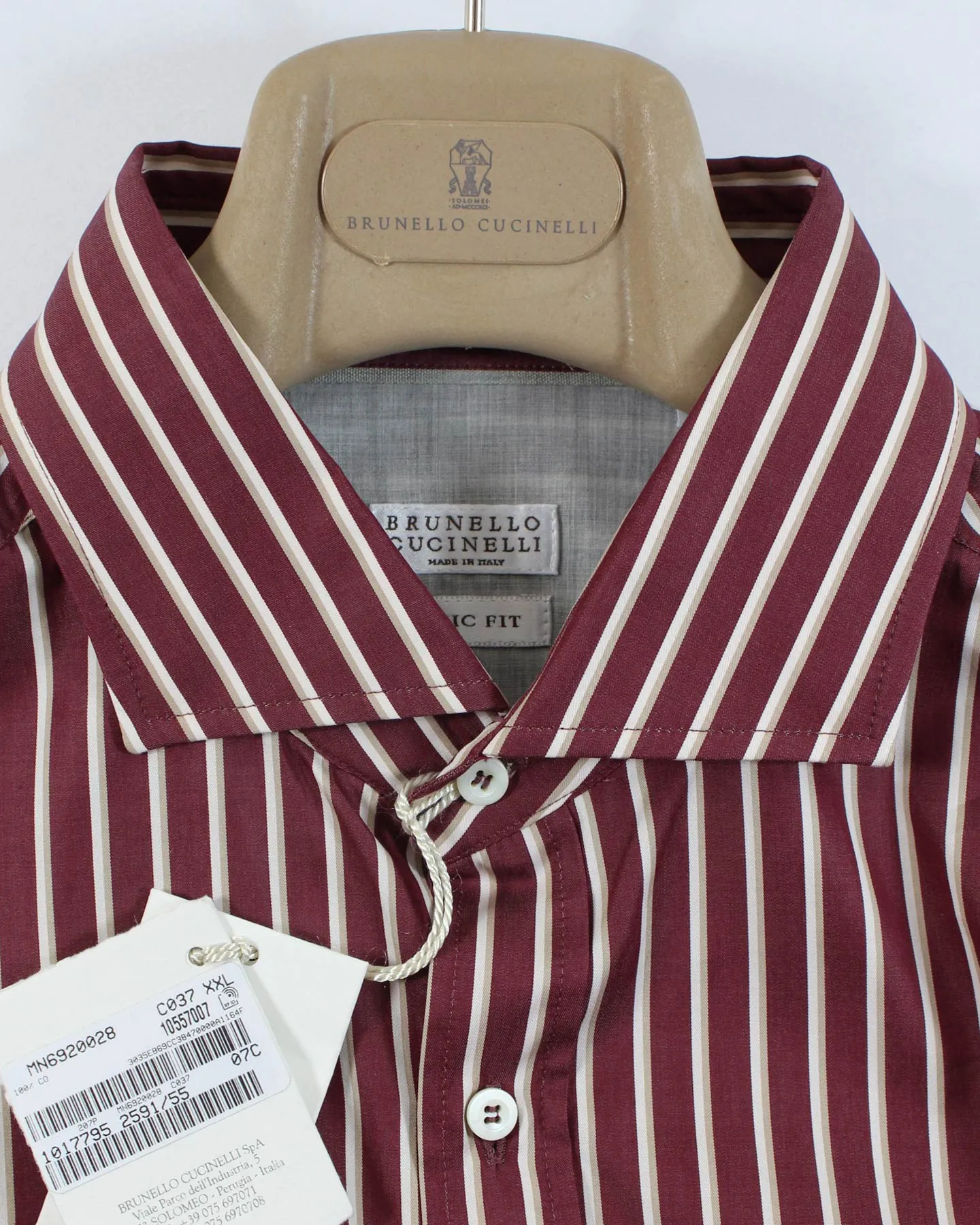 Brunello Cucinelli Shirt Maroon Stripes XXL Spread Collar