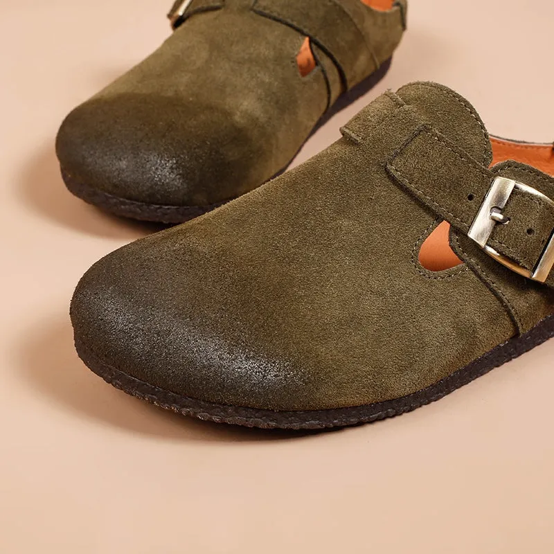Buckle-fastening Detailed SuedeLeather Mules for Women Backless Sandals 5 Colors