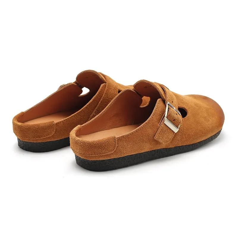 Buckle-fastening Detailed SuedeLeather Mules for Women Backless Sandals 5 Colors