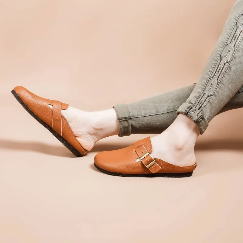 Buckle-fastening DetailedLeather Mules for Women Backless Sandals in 6 Colors