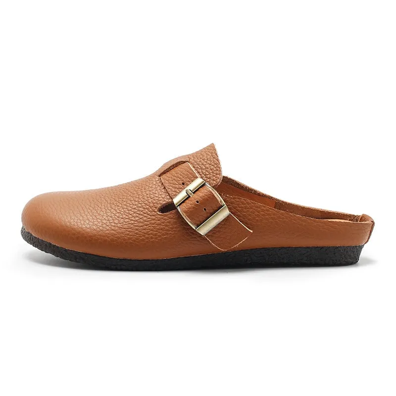 Buckle-fastening DetailedLeather Mules for Women Backless Sandals in 6 Colors