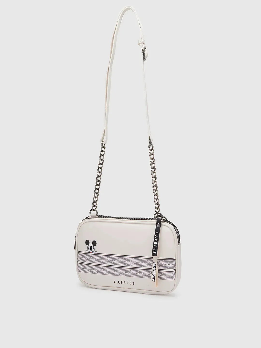 Caprese Disney Inspired Graphic Printed Mickey Mouse Collection Sling Medium Handbag Beige