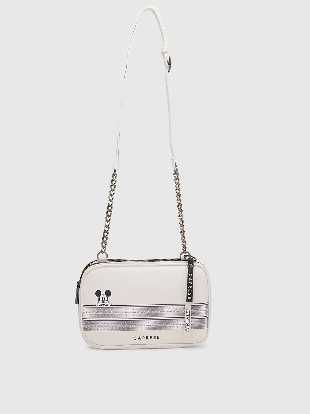 Caprese Disney Inspired Graphic Printed Mickey Mouse Collection Sling Medium Handbag Beige