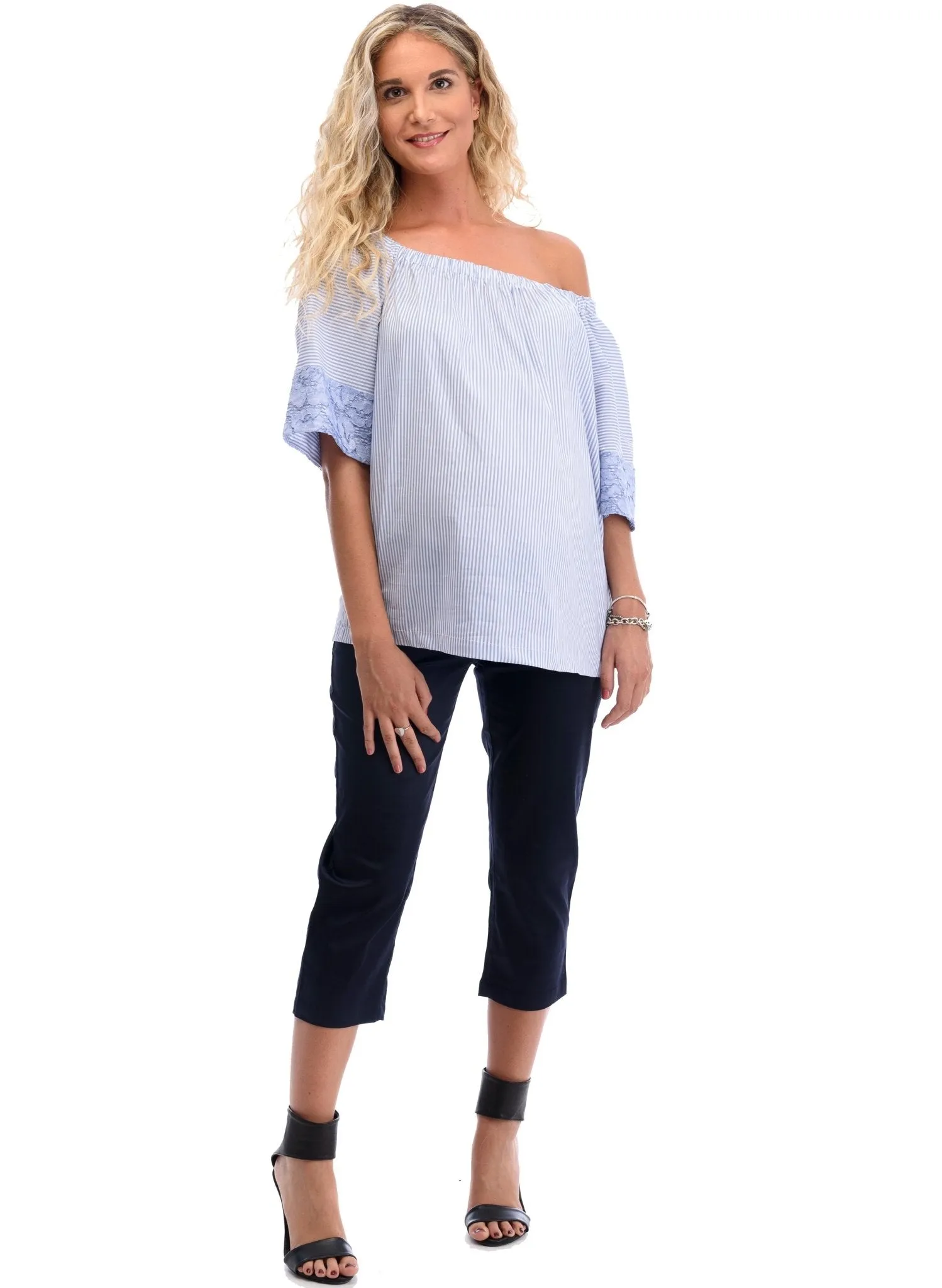 Capri Cotton Maternity Pants - Navy